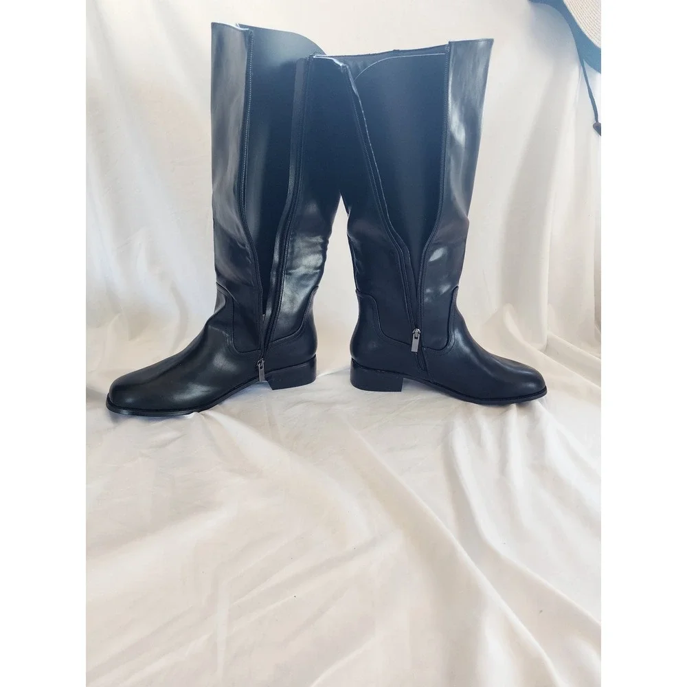 Shoe'N Tale Black Knee High Boots Vegan Leather Tall Riding Boots Womens Size 10